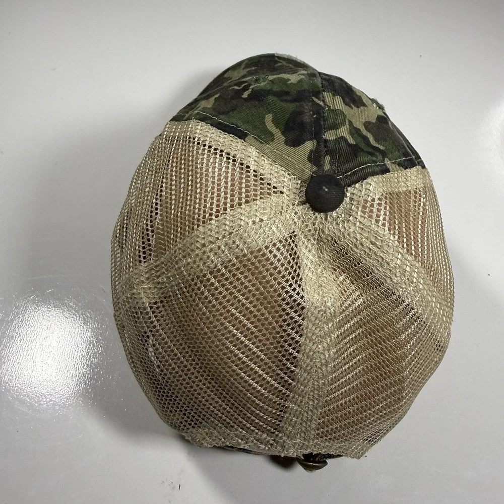 Time and Tru Free & Wild Distressed Green Camo Trucker Hat Leopard Undervisor